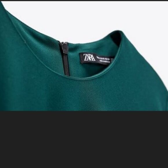 Zara Green Long Sleeve Dress Side Ruched Midi Dresz, NWT, M - Picture 15 of 15